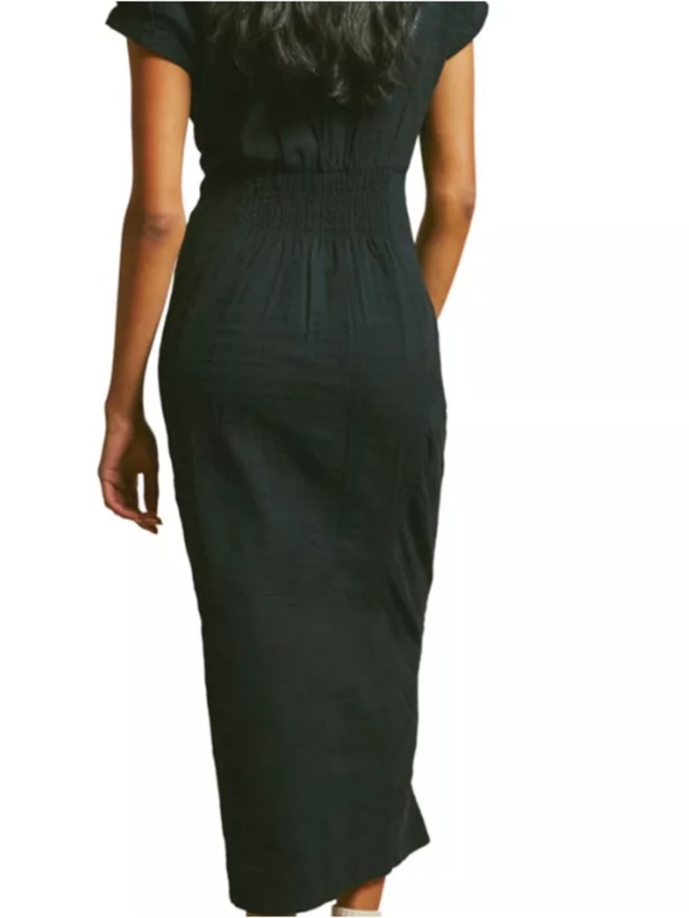 Free People Womens XS Black New In Town Midi Dress Boho Button Front V Neck - Picture 2 of 16